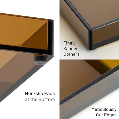 ATZYmolin 11" x 4.3" Bathroom Vanity Tray Acrylic Decorative Counter Organizer for Soap Dispenser, Perfume, Candle, Makeup - Rectangle Tray for Sink, Toilet Tank, Dresser Home Decor, Small Brown - color: Brown - Small