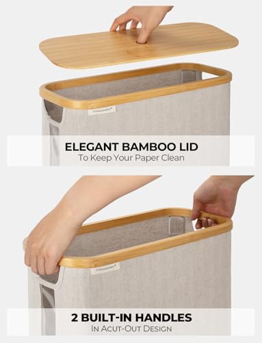 StorageWorks Large Toilet Paper Storage with Bamboo Lid, Toilet Paper Holder Basket for Up to 12 Mega or 16 Regular Size Rolls, Paper Storage Baskets for Bathroom, Light Khaki, 1 Pack - color: Light Khaki, size: Large