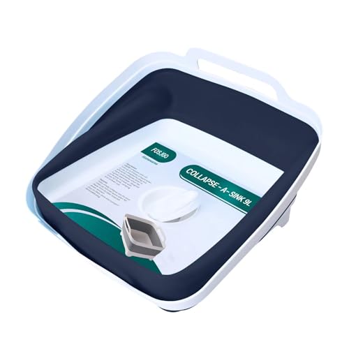 FOSJGO 2.4 Gal(9L) Collapsible Dish Basin with Drain Plug,Space Saving Multiuse Foldable Sink Tub,Dishpan,Kitchen Sink for Camping,Plastic Tub,Vegetable Washing,RV - color: Navy blue