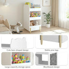 Kid Toy Bookcase,3-Tier Bear Shaped Wooden Kids Bookshelf with Legs, Montessori Bookshelf with Blackboard for Toys and Books, Storage Organizer for Living Room/Bedroom/Nursery/Kids Room-White