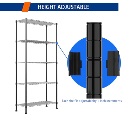 REGILLER 5-Wire Shelving Metal Storage Rack Adjustable Shelves,Standing Storage Shelf Units for Laundry Bathroom Kitchen Pantry Closet(Black,14.1" D x 30" W x 79" H) - color: Black, size: 5tier 14.1"D x 30"W x 79"H
