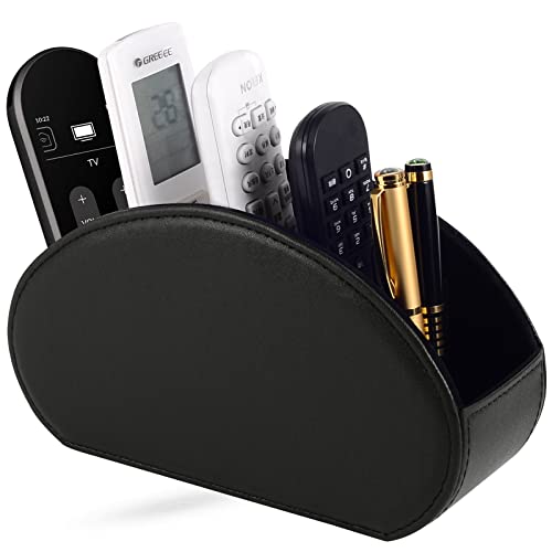 Tv Remote Holder Tray with 5 Compartments,PU Leather Remote Control Holder/Caddy Nightstand Decoration,Placed Media Remote Storage Box/Glasses/Makeup Brush/Office Products/Desktop Organizer (Black) - color: Black