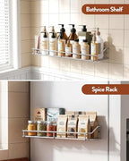 Orimade Bathroom Shelf Organizer Shower Caddy Storage Kitchen Rack with Traceless Transparent Adhesive No Drilling SUS304 Stainless Steel, 15.75 inch, Silver - color: Silver