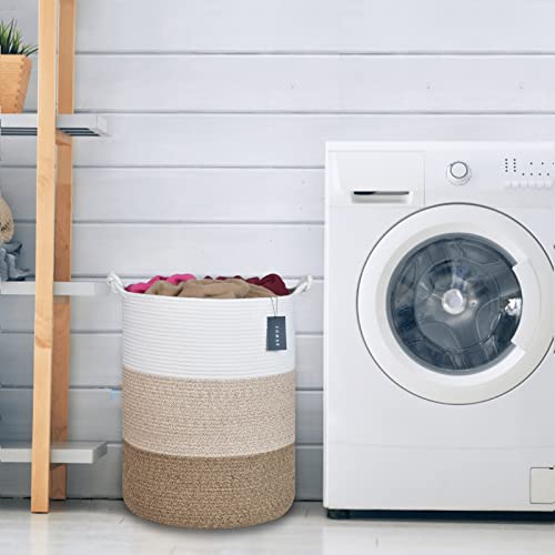 COMSE Extra Large Blanket Basket, Tall Woven Storage Basket, Nursery Hamper, 15.7”x 21.7”, Cotton Rope Laundry Hamper for Toys Clothes Towels, White/Gradient Brown - color: White & Gradient Brown