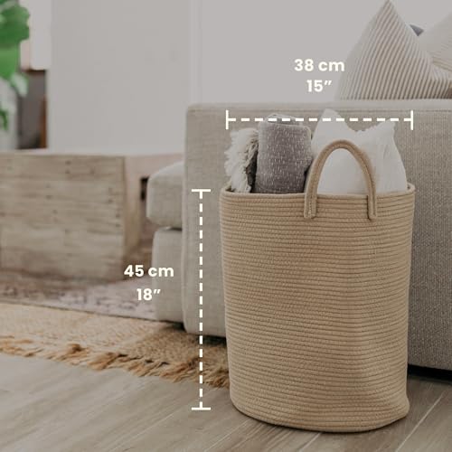 OrganiHaus Large Woven Laundry Basket w/Handles 52L, Rope Dirty Clothes Hamper, Blanket Basket for Living Room, Baby Laundry Hamper for Nursery, Soft & Durable Decorative Organizer Bin - Honey - color: Full Honey, size: Tall