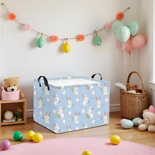 HIYAGON Rectangular Easter Basket for Kids Baby Easter Basket for Boys and Girls Cute Toy Storage Organizer Bin Box Easter Egg Room Decor(Blue Easter) - color: Blue Easter