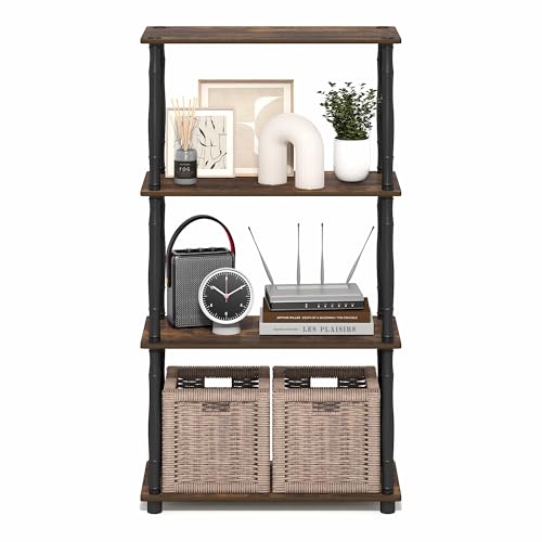 Furinno Turn-N-Tube Storage Shelves, 4-Tier Open Frame Book Shelf, Standing Corner Shelf, Toolless Open Shelves, Classic Tubes, for Organization and Storage, Living Room, Home Office, Amber Pine - color: Amber Pine/Black, size: 4-Tier Classic Tube