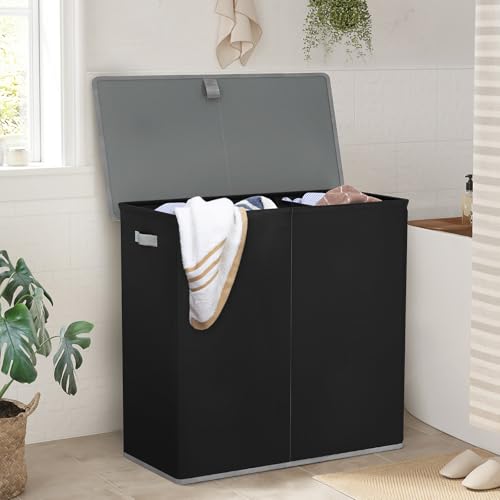 WOWLIVE Laundry Hamper with Lid,180L Large Laundry Basket 3 Section with Removable Washing Bags,Collapsible Waterproof Dirty Clothes Hamper for Laundry Room Bathroom Dorm,Black - color: Black, size: 180L (31.5x 12.2 x 27.5 Inches)