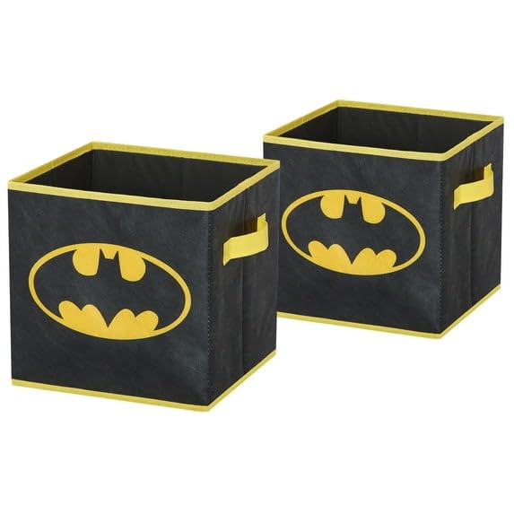 Batman Kids Storage Cubes, 2 Pack Foldable Fabric Bins with Handles, Collapsible Organizer Boxes for Bedroom, Playroom & Nursery, Durable Kids Storage Solution - color: Batman