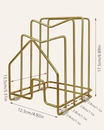 Pot Lid Organizer Cutting Board Holder Inside Cabinet 304 Stainless Steel Pot and Pan Organizer Under Cabinet Cover Cookie Sheet Bakeware Serving Tray Cooling Rack Stand Kitchen Countertop Matte Gold - color: 1 Pack Matte Gold