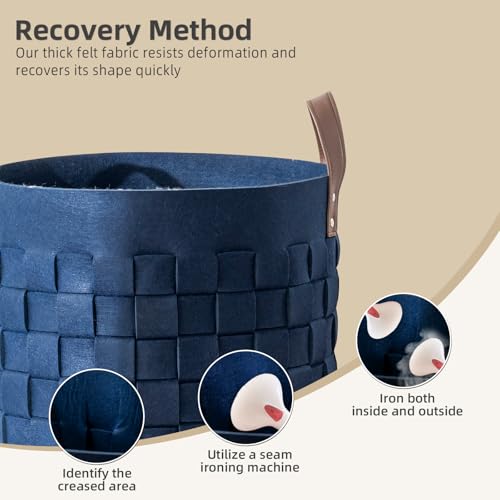 BOLDMONKEY Blankets Basket 15" x15 " x13 " 2 Pack, Felt Storage Baskets for Organizing Round, Living Room Dog Toy Bin for Dirty Clothes, Pillows, Towel-Navy Blue - color: Navy Blue