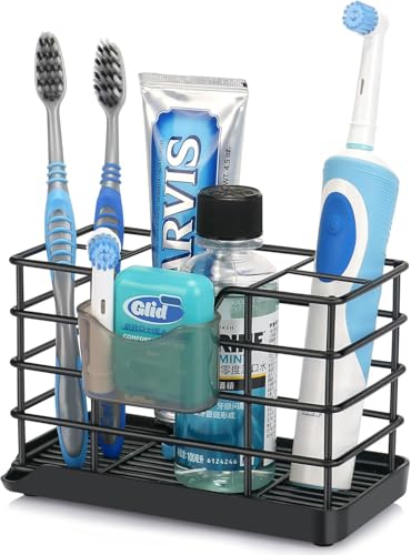 Toothbrush Holders for Bathrooms, Stainless Steel Bathroom Toothbrush Holder Kids Electric Tooth Brush Holder and Toothpaste Holder for Bathroom Accessories Organizer with Tray, Multi-Slots (Large) - size: Large