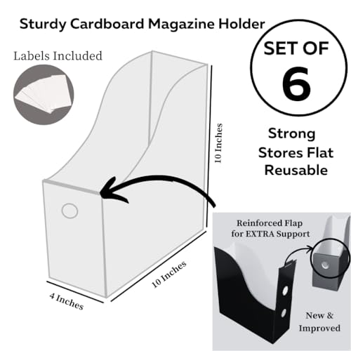 Evelots Magazine File Holder -Set of 6 White - Office Desk Organizer - Sturdy Cardboard - New Upgraded Double Front Panel -4" Wide-Easy Assemble - color: White, size: Set of 6