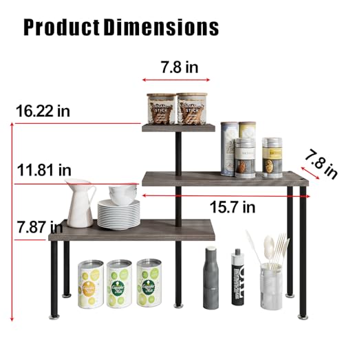 Countertop Organizer Organization 3 Tier Kitchen Corner Shelves Adjustable Spice Storage Rack for Bathroom Coffee Area Over Sink (Dark Gray Oak) - color: Dark Gray Oak