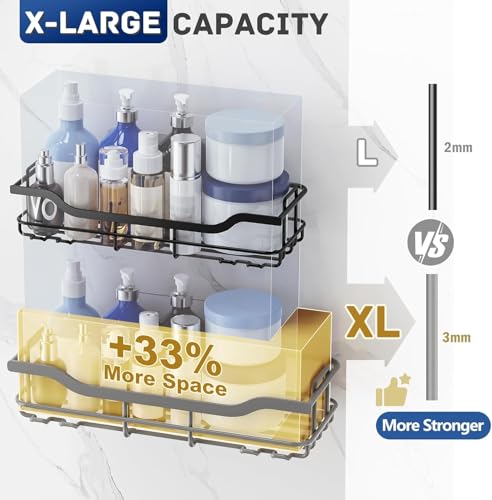 OMAIRA 3-Pack Shower Caddy with Soap Holder, Adhesive Rustproof No-drill Strudy Loading Inside Shower Organizer Shelves Rack Storage Bathroom Organization for Smooth Wall Glass Tile, Grey (X-Large) - color: 3PCS Grey - XX Large