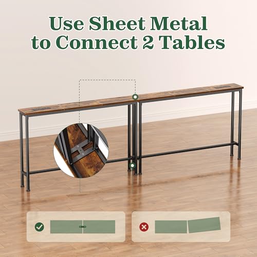 SUPERJARE 5.7 Inch Console Table with Outlet, Sofa Table, Behind Couch Table, 5.7 x 39.4 x 29.7 Inches, Metal Frame, for Living Room, Hallway, Rustic Brown - color: Rustic Brown, size: 5.7''D x 39.4''W x 29.7''H