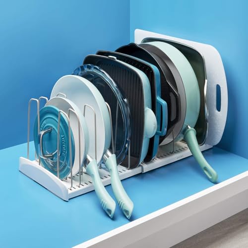YouCopia StoreMore Expandable Cookware Rack with Tall Steel Wires, 12.5"-22" Wide Adjustable Pan Organizer for Kitchen Cabinet Storage, Classic Edition - size: Expandable Classic