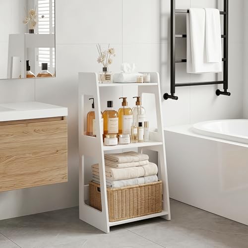 3-Tier Bathroom Ladder Shelf Freestanding, White Floor Shelves Open Shelving Unit, Small Bookshelf Nightstand for Home Study Laundry Room (11.0”D x 12.6”W x 26”H) - size: 11.0”D x 12.6”W x 26”H