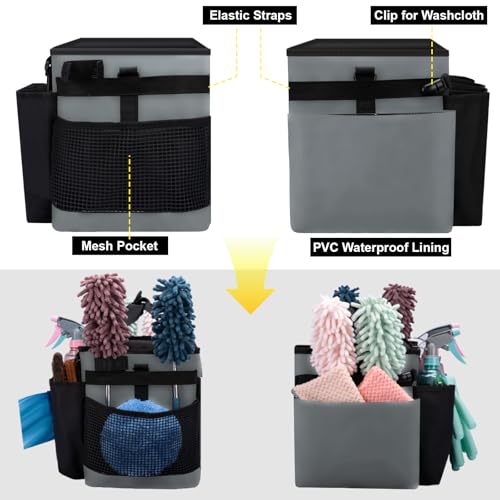 Wearable Large Cleaning Caddy Bag for Housekeeper, Clean Supply Organizer with Adjustable Shoulder, Waist & Handle Straps, Detailing Bag for Kitchen Supplies (Black&Gray) - color: Black&Gray