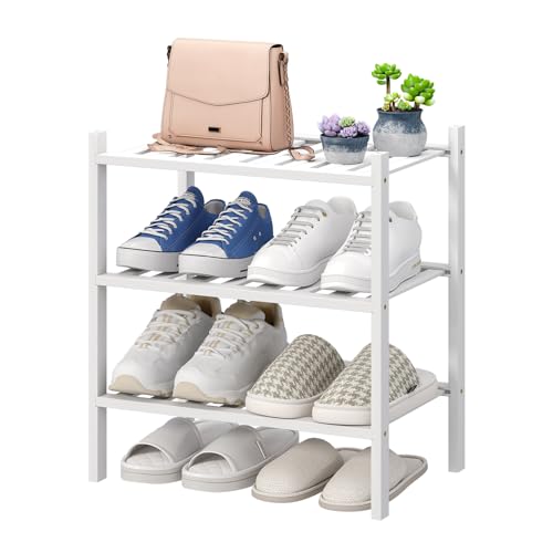 viewcare Small Shoe Rack for Entryway, White Shoe Organizer for Closet, Bamboo Wood Standing Shoe Shelf for Indoor Outdoor (White, 3-Tier_Samll) - color: White, size: 3-Tier_Samll