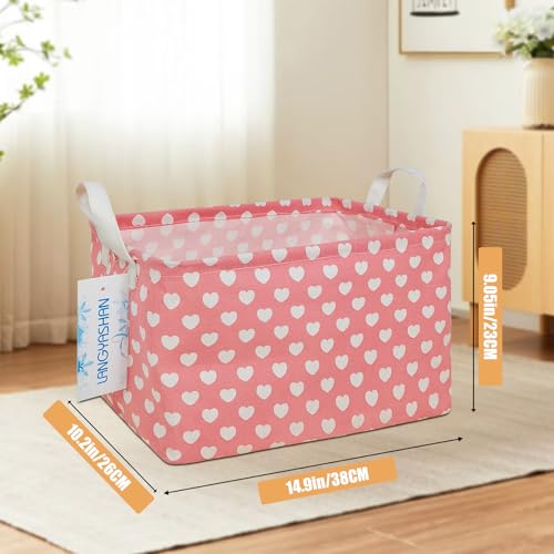 LANGYASHAN Rectangular Storage Bin Collapse Canvas Fabric Cartoon Storage Basket with Handles for Organizing Home Kitchen Boys and Girls Toys Office Closet Shelf Baskets (Rec pink heart) - color: A REC pink heart