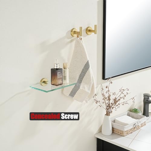 JQK Bathroom Glass Shelf Gold, Tempered Glass Shower Storage 8 by 5 inches, 304 Stainless Steel Brushed Gold Wall Mount 2 Pack, TGS101L8-BG-P2 - color: Gold, size: 8 Inch (2 Pack)