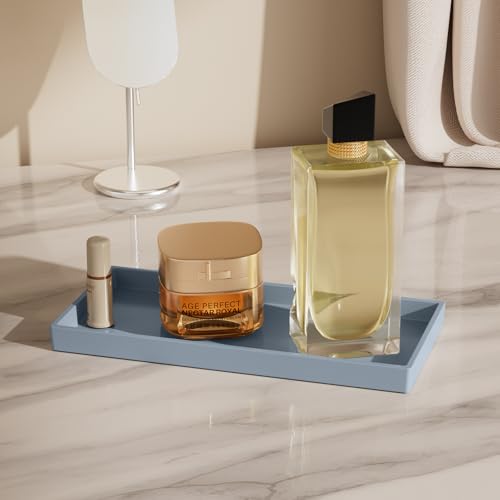 Vanity and Bathroom Tray, 9.8" ABS Countertop Organizer,Waterproof Vanity Tray for Toilet Tank,Perfume,Soap,Keys,Bathroom Accessories,Kitchen and Bath Trays,Non Slip Small Trays,Gray - color: Gray, size: 9.8" x 4.7" x 0.7"