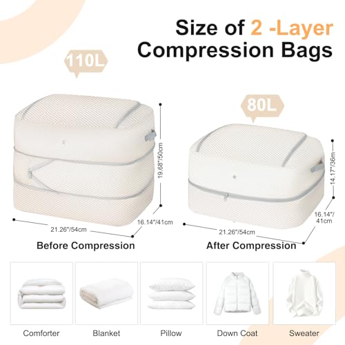Comforter Storage Bag - 110L Large Capacity Blanket Storage Bags 2-Layer Ultra Space Saving Self Compression Organizer, Washable Compression Bags for Storage Comforter Blanket, 4-Pack, Beige - color: Beige, size: 4 Pack - 2-Layer