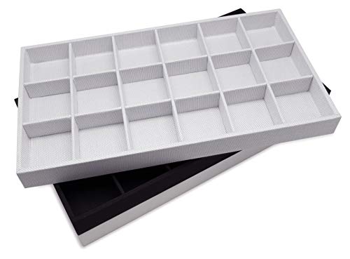 The Display Guys - Stackable Jewelry Tray and Organizer - for Drawers, Dressers, Store Display (18 Compartments, Black Burlap) - color: Burlap Black, size: 18 Compartments