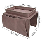 Sofa Armrest Organizer Caddy, 4 Pockets Couch Armchair Caddy TV Remote Control Holder Armchair Couch Bag with Cup Holder Tray for Snacks Glasses Smartphone Magazines(11.8x7.1x7.1in-Brown)