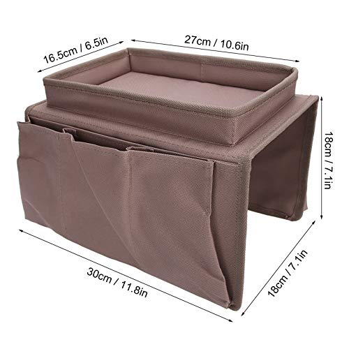Sofa Armrest Organizer Caddy, 4 Pockets Couch Armchair Caddy TV Remote Control Holder Armchair Couch Bag with Cup Holder Tray for Snacks Glasses Smartphone Magazines(11.8x7.1x7.1in-Brown)
