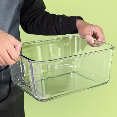 200oz/6000ml/26cup Extra Large Glass Storage Containers with Airtight Lid - Borosilicate Large Glass Food Storage for Rotisserie Chicken, Turkey - XL Big Glass Soup Bowls Freezer to Oven Safe - color: Light blue handle