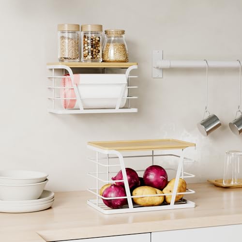 TIDIIABODE 2 Pack Stackable Laundry Room Organization and Storage, Laundry Room Decor and Accessories, Trash Bag Holder with Bamboo Top and Garbage Bag Dispenser, White - color: 2-Pack-L&S-White