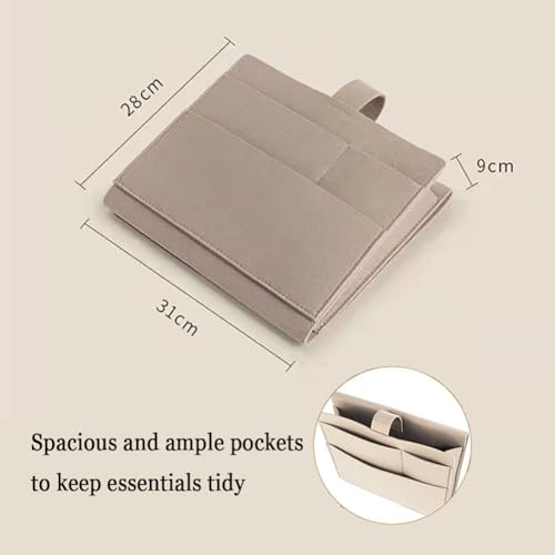 Felt Bedside Caddy, Large Bed Storage Organizer Hanging Bag Holder with Cord Slit,Magazine Book Phone and Remote Caddy for Bed Home Dorm Sofa,Bedside Pouch - color: Beige