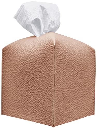 Carrotez Tissue Box Cover, [Refined] Modern PU Leather Square Tissue Box Holder - Decorative Holder/Organizer for Bathroom Vanity Countertop, Night Stands, Office Desk & Car 5"X5"X5" - Peach Pink - color: Peach Pink, size: [Square]