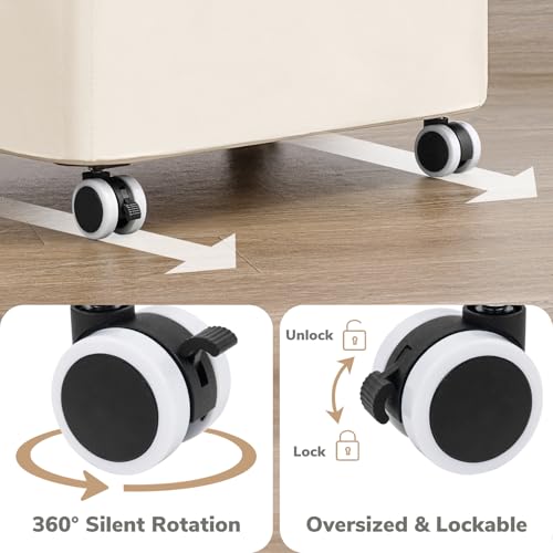 Goodpick Slim Laundry Basket with Wheels and Lid, 75L Narrow Laundry Hamper with Handles Removable Bag, Rolling Clothes Hamper for Dorm Bathroom Bedroom, 17" x 9.8" x 29.5", Beige - color: Beige, size: 75L (17"L x 9.8"W x 29.5"H)