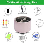 Hennaja Round Leather Art Supply Organizer,Remote Control Holder,360 Degree Spinning,Multi-Functional Pencil Holder,4 Compartments Desktop Stationary Organizer(1-Hill Pink) - color: 1-Hill Pink