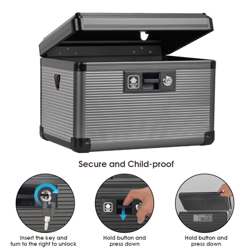Medicine Lock Box with Key, Alluminum Alloy Lock Box for Medication,First Aid Box with a Removeable Tray to Store Medicines & Pills for Home,Black 10 * 6.89 * 6.89 Inch - color: Black, size: Small-10inch