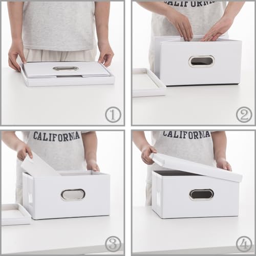 PRANDOM Collapsible Storage Box with Lid [1-Pack] Leather Fabric Foldable Storage Bin Organizer Container Basket Cube with Cover for Home Bedroom Closet Office Nursery White (13.6x9.6x6.9) - color: White, size: Small(1-Pack)
