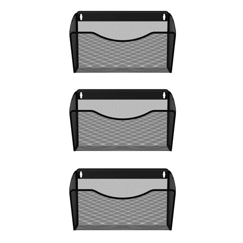 EasyPAG 3 Pack Wall File Organizer, Metal Mesh Hanging File Folder Holder for Letter/A4 Size Folders, Vertical Wall Mount Mail Sorter for Office Paperwork, Classroom, Black - color: Black