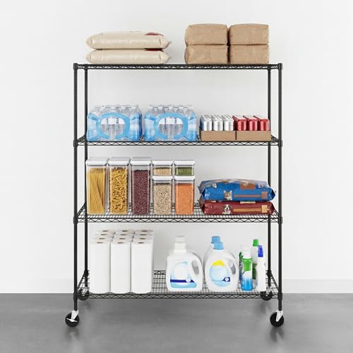 SafeRacks - NSF Certified Storage Shelves, Zinc, Heavy Duty Steel Wire Unit with Wheels and Adjustable Feet, Garage or Bakers Rack, Kitchen, Pantry Shelf - (24"x60"x72" 4-Tier) (Black) - color: Black, size: 24"x60"x72" 4-Tier