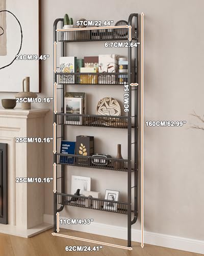 UMDONX Behind The Door Bathroom Shelf Narrow 5-Tier, Space-Saving Slim Storage Shelf Narrow Shelving Unit for Bathroom and Kitchen Black - color: Black, size: Width 24.4in