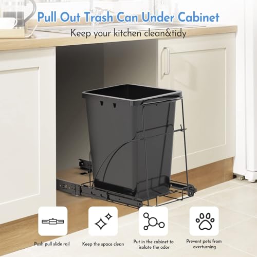 Tanamu Pull Out Trash Can Under Cabinet & Under Sink Garbage Can Pull Out，Heavy Duty Cabinet Organizer Roll Out Kit，Requires 13" W X 18" D Minimum Cabinets， Black Finish， (Waste Bin Not Included)