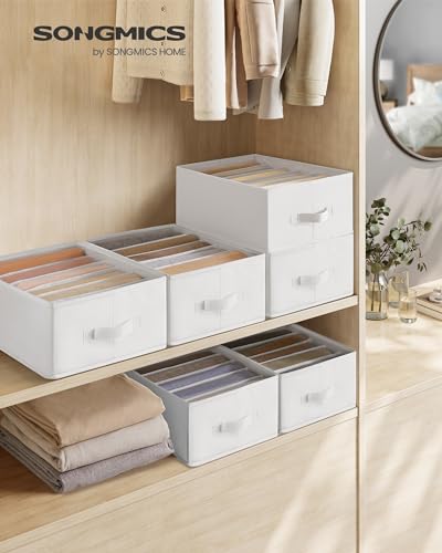 SONGMICS Set of 6 Large Size Wardrobe Clothes Organizers, 6-Compartment Foldable Drawer Organizers with Handles, 16.5 x 11.8 x 6.7 Inches, for Pants, Sweaters, Jeans, Cloud White URUS009W03 - color: Cloud White, size: 6 Pack