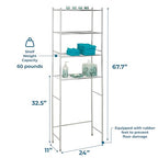 Honey-Can-Do 4-Tier Over-The-Toilet Storage Shelf - Space-Saving Steel Bathroom Restroom Organizer with Neutral Chrome Finish, Ideal for Towels, Toiletries, & Essentials - 24"W x 68"H x 11"D