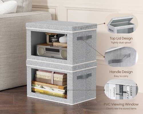 Homsorout Collapsible Storage Bins with Lids - Stackable Storage Containers with Window, 3 Pack Fabric Bins for Closet, Home & Office Organization Baskets, Light Gray, 14.9" x 9.8" x 9.8" - color: Light Gray, size: L(3-Pack)