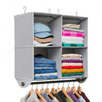 HOLDN’ STORAGE Hanging Closet Organizer with Garment Rod – Heavy Duty 4-Shelf Hanging Shelves for Clothes, Sweaters & Shoes, Reinforced 600D Fabric Storage Unit with Built-in Clothing Rod, Grey - size: 4 Shelves