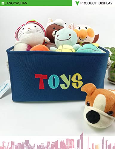 LANGYASHAN Rectangular Storage Bin Collapse Canvas Fabric Cartoon Storage Basket with Handles for Organizing Home Kitchen Boys and Girls Toys Office Closet Shelf Baskets (Navy toys) - color: Navy Toys