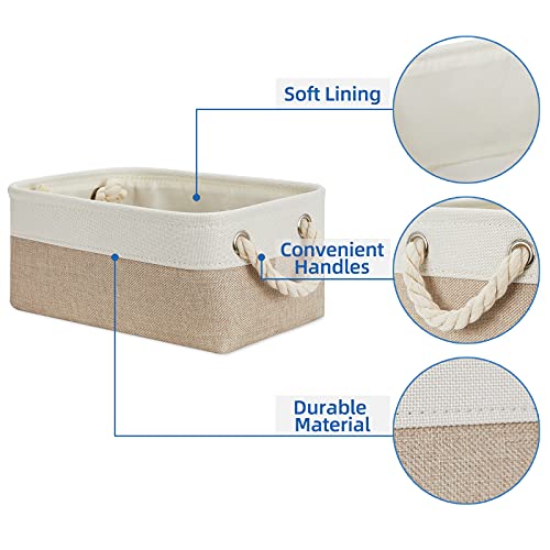 Temary Small Fabric Storage Baskets 6 Pcs Decorative Baskets Bins for Gifts Empty Foldable Storage Basket with Handles for Organizing Shelf, Towels (White&Khaki,11.8 L x 7.9 W x 5.3 H inches) - color: Beige&white, size: 11.8L x 7.9W x 5.3H inches (6pcs)