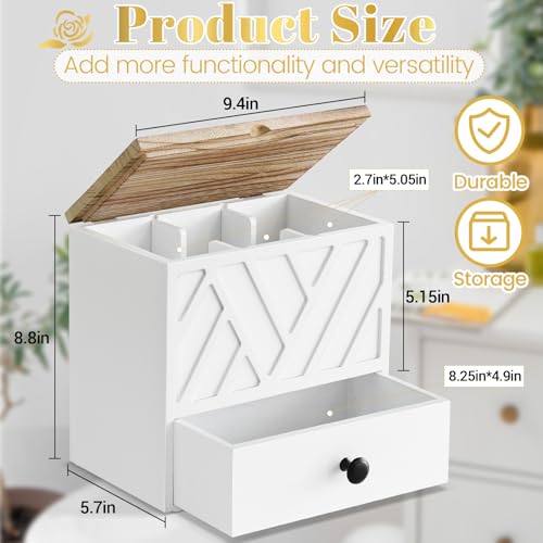 Tampon Holder for Bathroom Decor, Feminine Product Organizer with Lid and Drawer, Shark Week Tampon Storage, Wood Pad and Tampon Organizer for Toilet Organizer, Bathroom Accessories Box for Girl Stuff - color: White